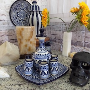 Talavera tequila set, tequila decanter, decanter custom shot glasses, decanter set, tequila gift, talavera vases , wedding gift  CM177