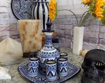 Talavera tequila set, tequila decanter, decanter custom shot glasses, decanter set, tequila gift, talavera vases , wedding gift  CM177