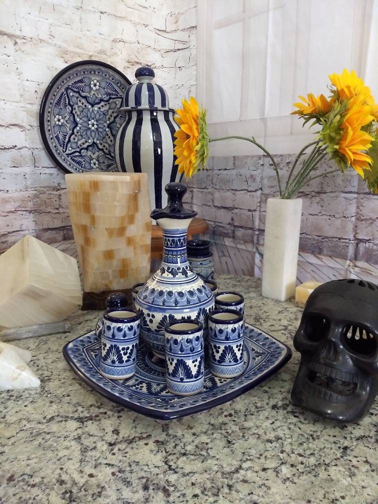 Talavera Tequila Set Tequila Decanter Decanter Custom Shot Etsy