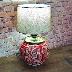 Beautiful ceramic table lamp, mexican decoration ginger jar lamp with shade, talavera vase lamp, ball lamp. CM437