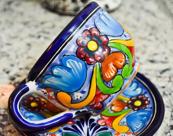 Set of 2 Talavera Coffee Cup and Saucer Set, Mexican Coffee Mug, Talavera  Cup, Mexican Talavera Mug. CM295 