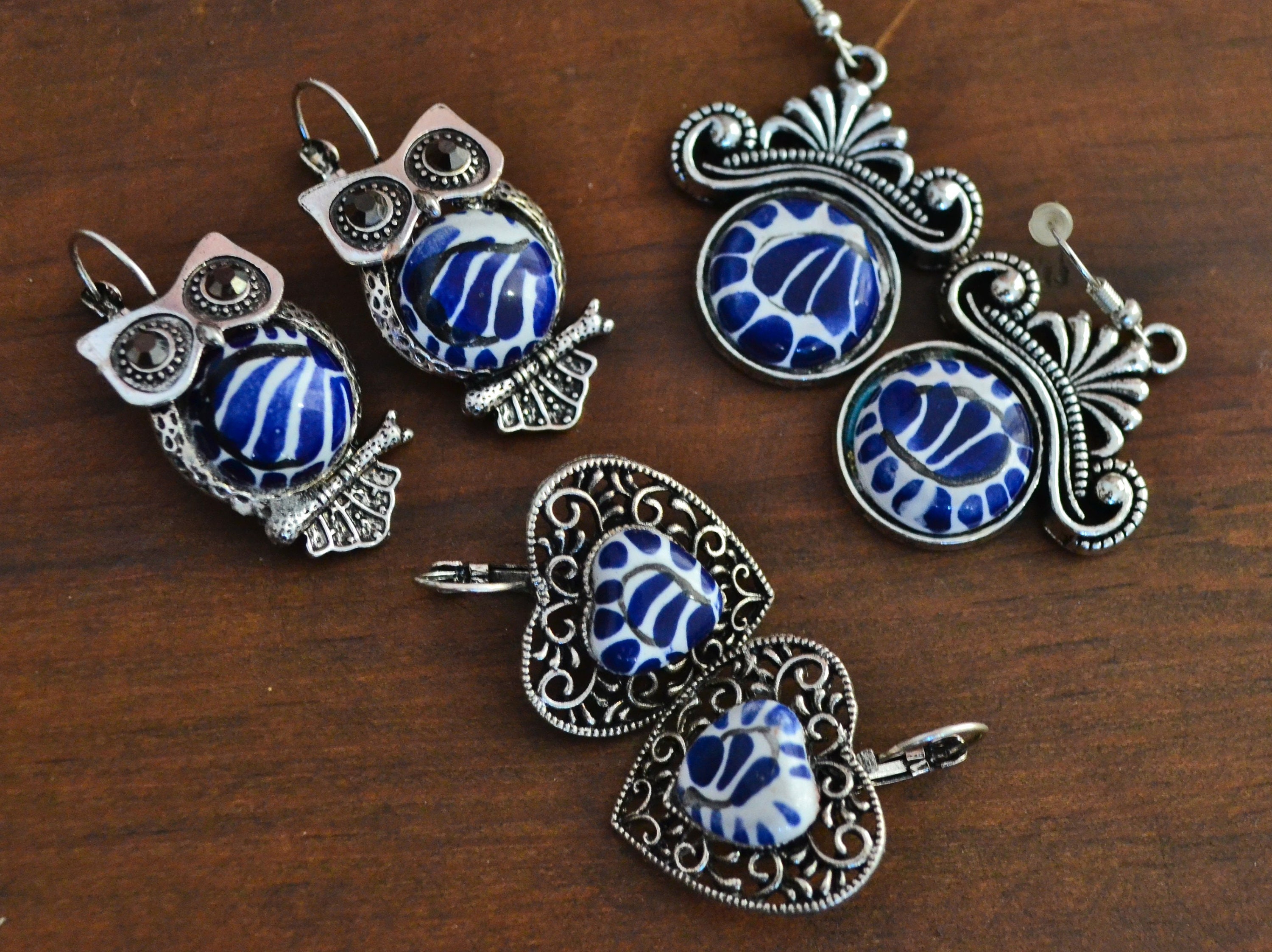 Talavera Tile Pewter earrings set of 3 assorted pewter and Talavera earrings Mexico Jewelry CM445 Etsy Mexico