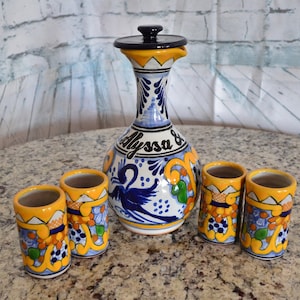 Talavera tequila set, tequila decanter, liqour decanter custom shot glasses, decanter set, tequila gift, talavera vases, wedding gift  CM555