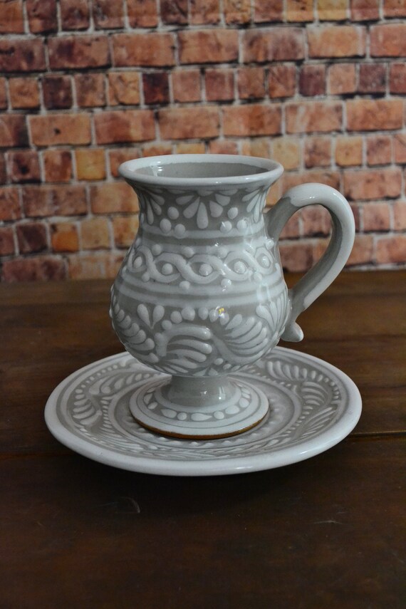 Talavera coffee cup and saucer set, mexican coffee mug, talavera cup, mexican talavera mug. Irish coffee mug CM393