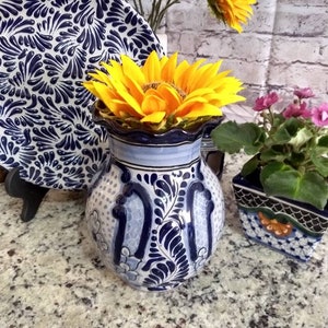 Beautiful set of 2 mexican talavera flower vase, talavera pitcher, mexican pottery vase. Ceramic jar. CM073