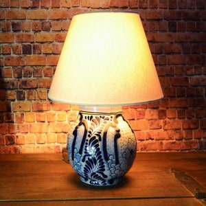 Beautiful ceramic table lamp, mexican decoration ginger jar lamp with shade, talavera vase lamp, bowl lamp. CM324