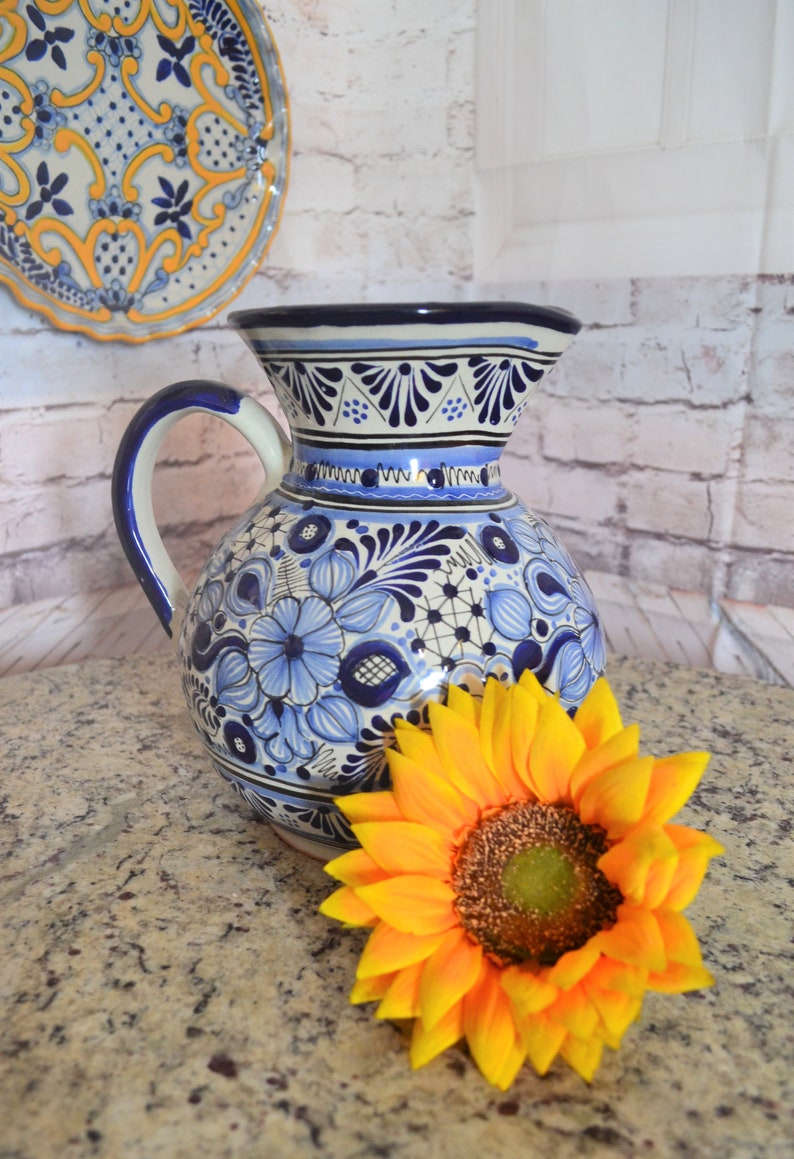 Blue and Beige Mexico Souvenir Vase