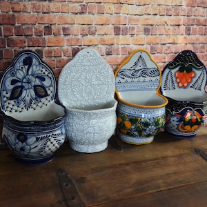 Two piece 4 Authentic talavera planters, ceramic wall planter, basket flower, wall flower pot/planter, hanging planter CM349