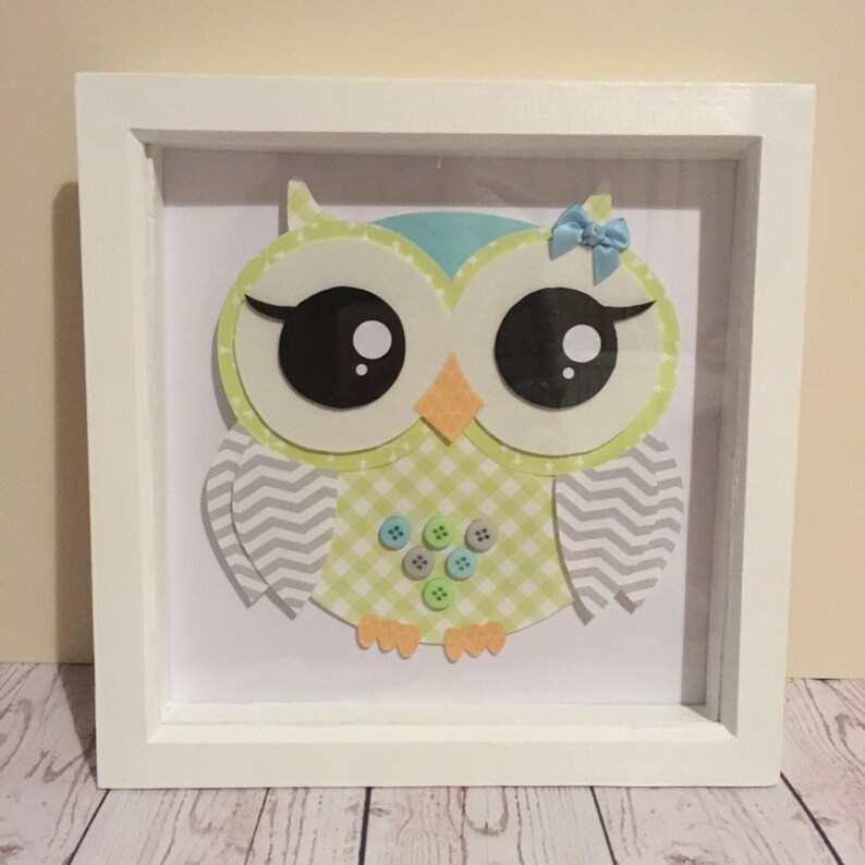 Nursery Picture Baby Boy Owl 3d Frame Wooden Or White Image 0