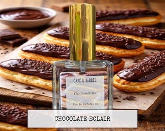 Chocolate Eclair Perfume, Mist, Wash, Shampoo, Conditioner, Lotion, Scrub, Deodorant, Powder, Lotion, Butter, Beard, Wax Melts.