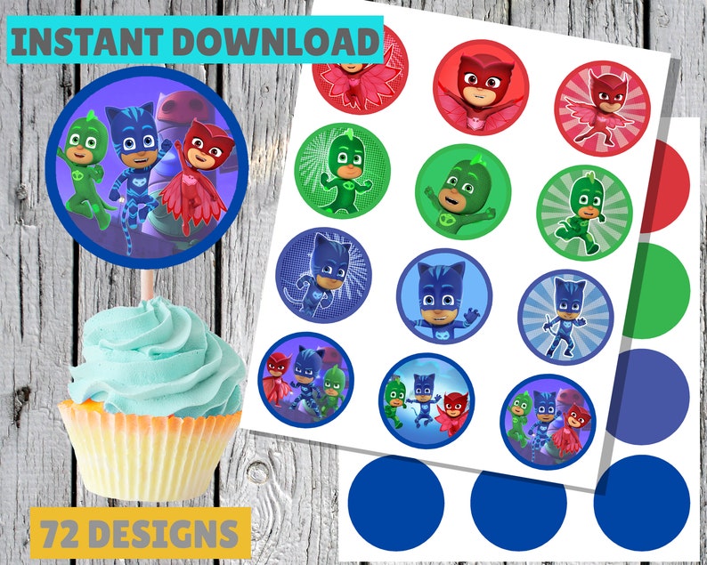 digital cupcake toppers pj masks birthday cupcake toppers digital pj masks cupcake toppers 2 inch pj masks cupcake toppers paper stickers labels tags lifepharmafze com