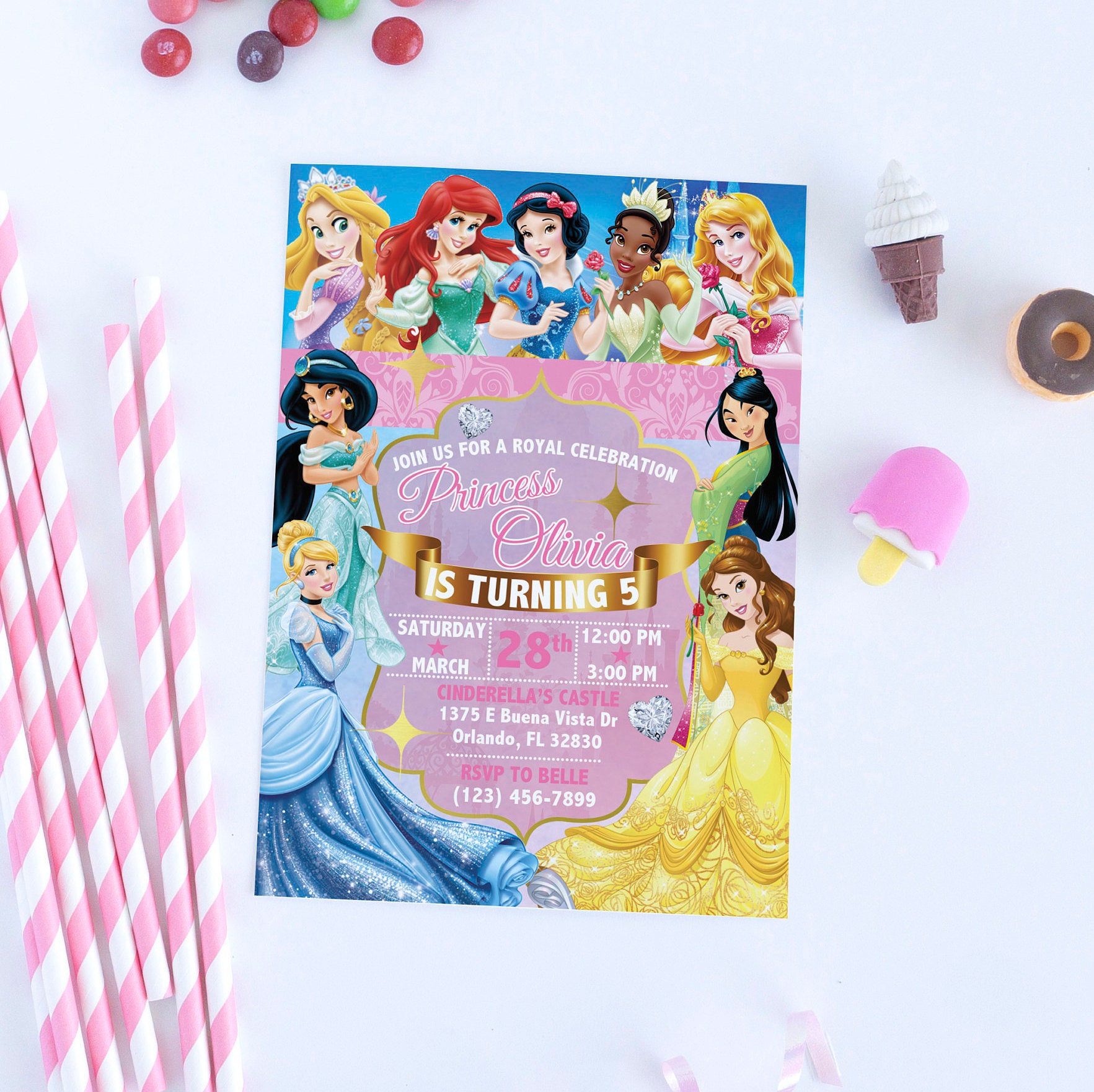 Disney Princess Birthday Invitation 5x7 DIGITAL FILE Etsy Canada