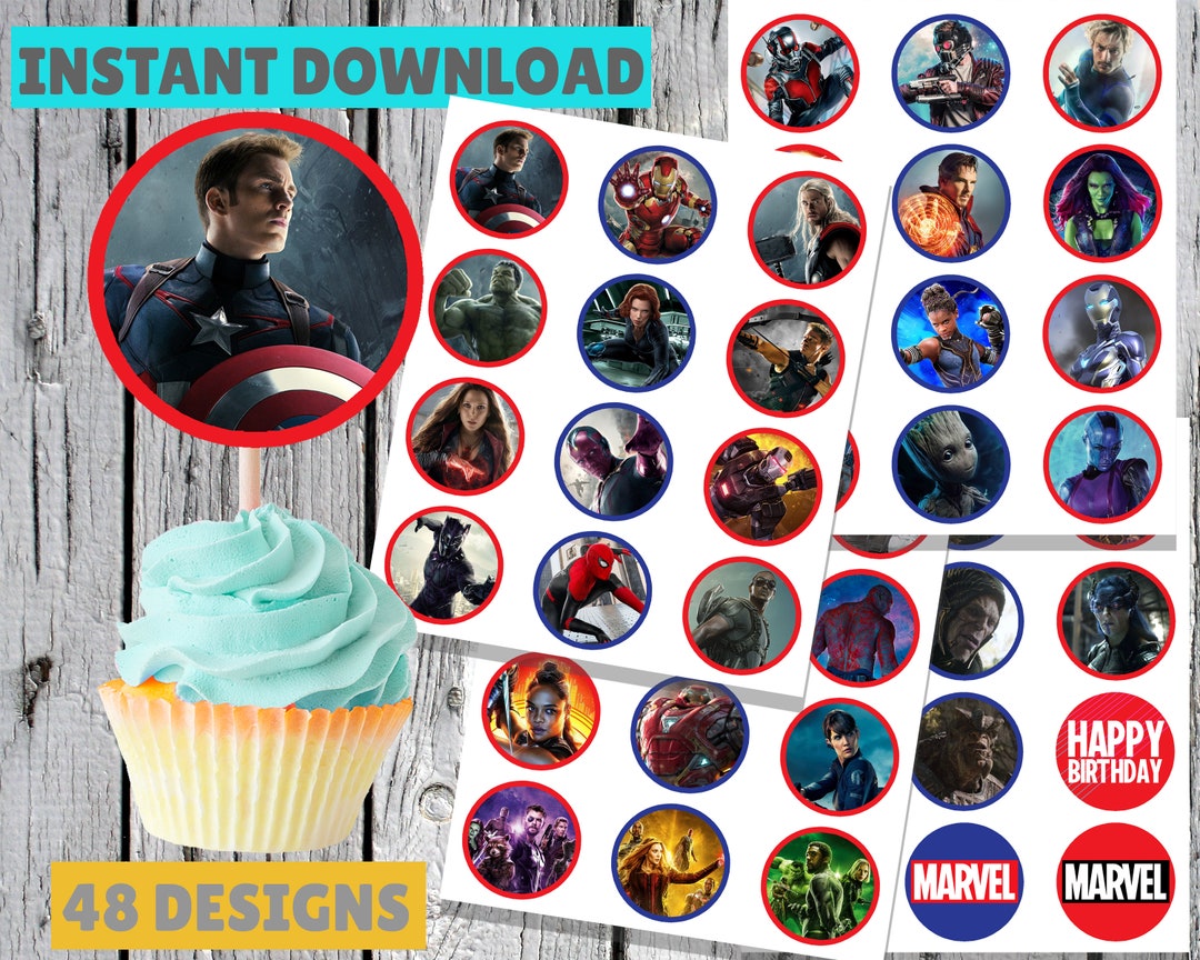 Marvel Avengers Cupcake Toppers | PRINTABLE INSTANT DOWNLOAD | 2-inch ...