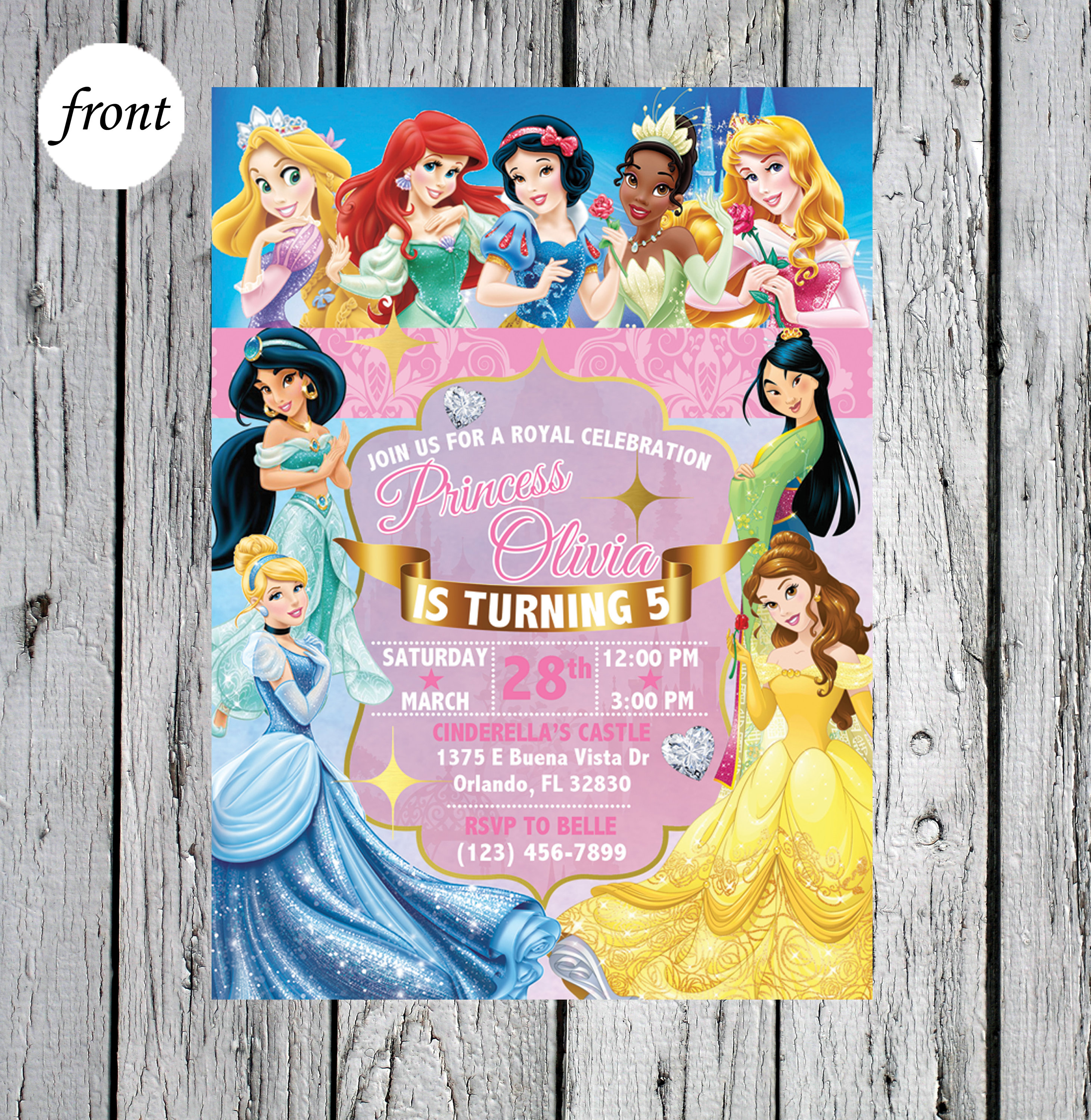 Disney Princess Birthday Invitation 5x7 Digital File Etsy Canada