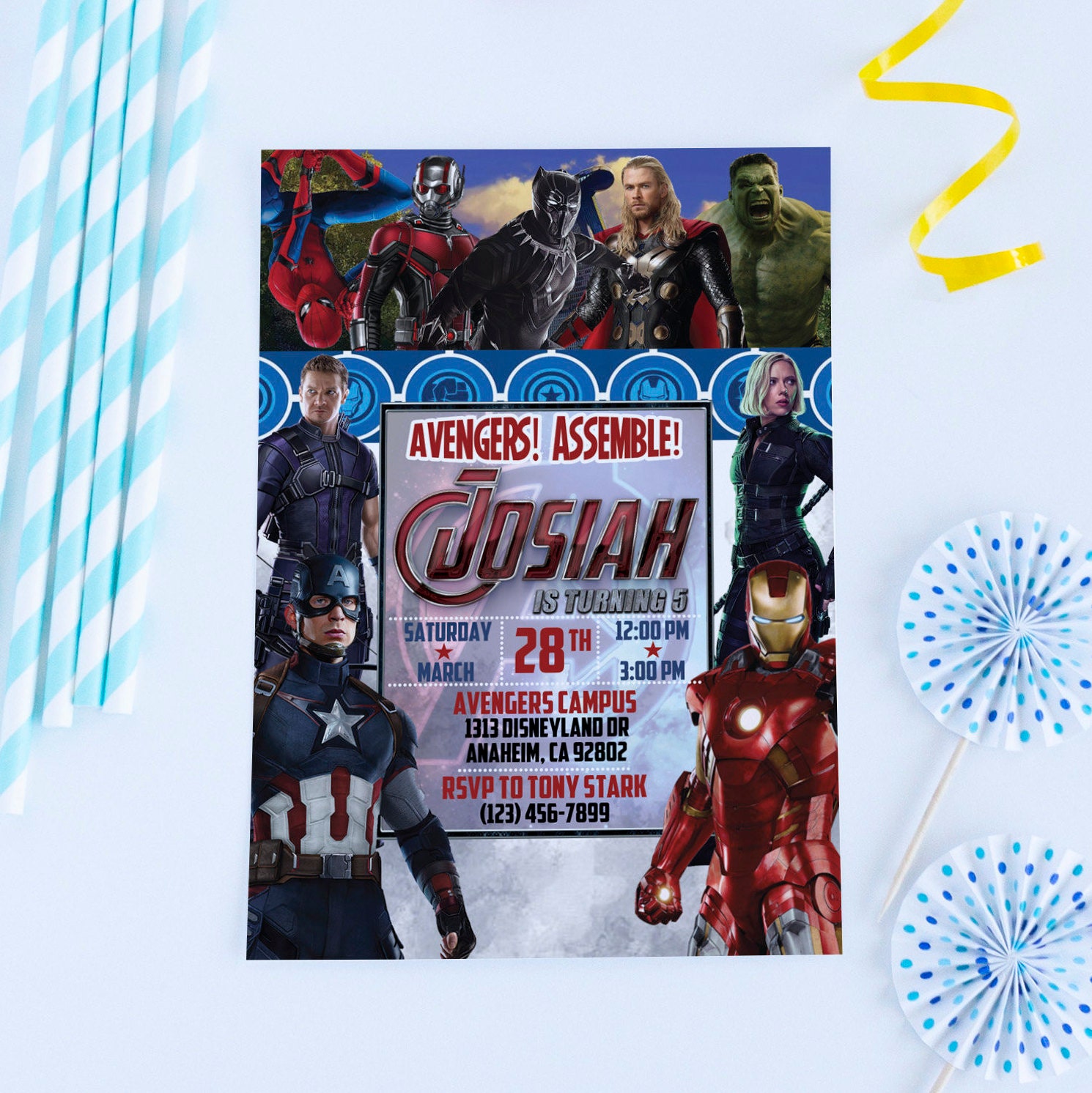 Marvel Avengers Birthday Invitation 5x7 DIGITAL FILE Etsy