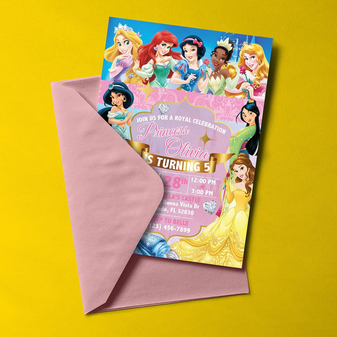 Disney Princess Birthday Invitation 5x7 DIGITAL FILE Etsy