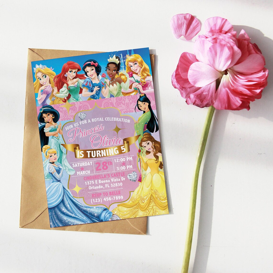 Disney Princess Birthday Invitation 5x7 DIGITAL FILE Etsy