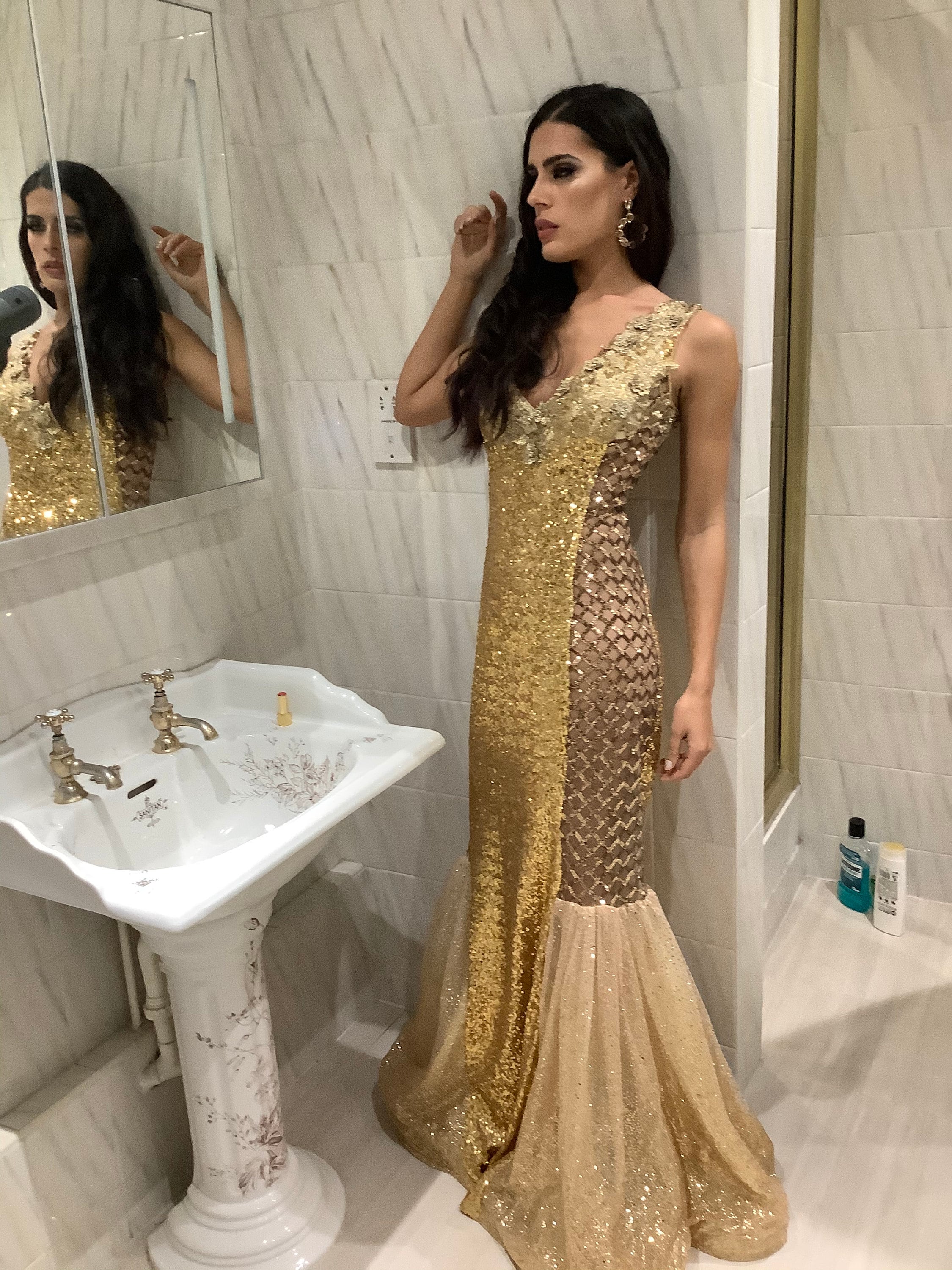 slim fit dress slacks Strapless Mermaid Golden Sequins Long Prom Dress, Mermaid Golden Forma –  abcprom main image 0