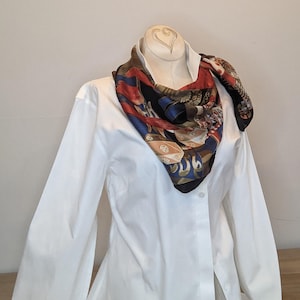 Asian mask motif printed silk scarf