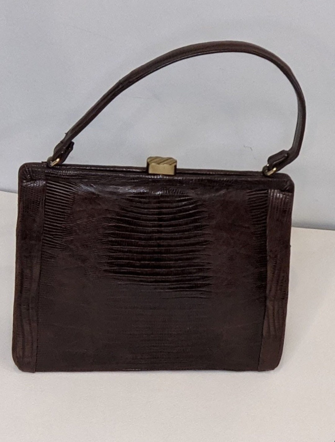 Palizzio New York Luxury Dark Brown Lizard Leather Embossed 
