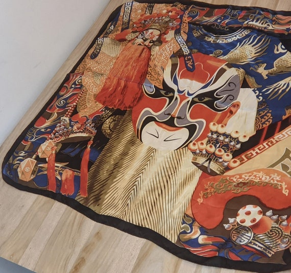 Asian mask motif printed silk scarf - image 2