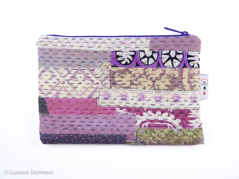 Kindle sleeve pencil pouch embroidered bag hand quilted bag boho bag linen project bag patchwork Hand stitched linen zipper pouch
