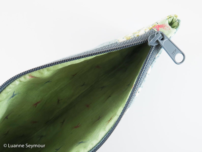 Hand stitched linen zipper pouch patchwork hand quilted bag embroidered bag pencil pouch boho bag linen project bag Kindle sleeve