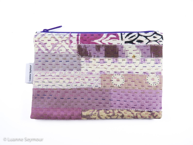 Kindle sleeve pencil pouch embroidered bag hand quilted bag boho bag linen project bag patchwork Hand stitched linen zipper pouch