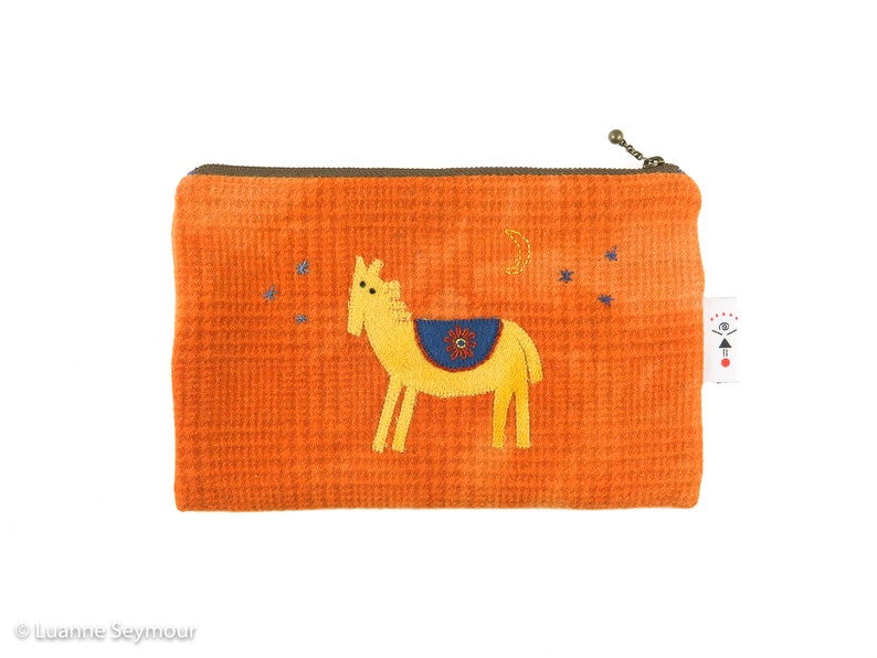 wool appliqu\u00e9 Hand stitched wool zipper pouch hand quilted bag boho bag embroidered bag wool project bag pencil pouch Kindle sleeve