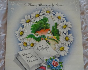 Vintage Get Well Greeting Card, Unused Cheery Message Card with Envelope, Mid Century Greeting, Daisy Wreath Window Card, Made in USA