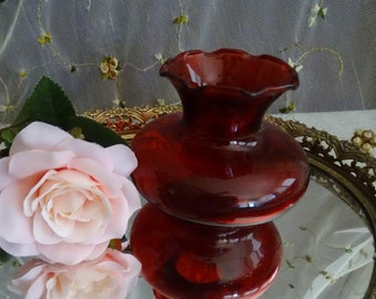 Vintage Red Glass Vase, Small Red Flower Holder, 1950's Little Red Bud Vase, Mid Century Home, Granny Chic Cottage Decor