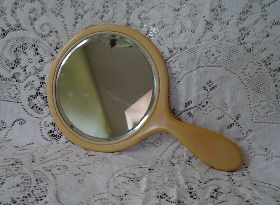 Vintage Bakelite Hand Mirror 1940 S Beveled Vanity Etsy