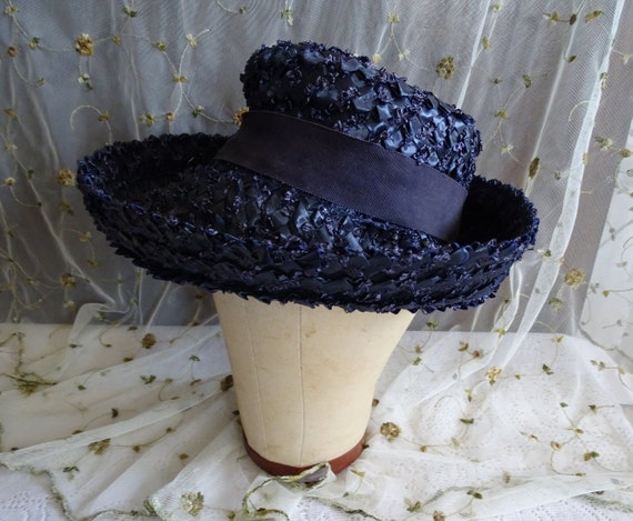 Vintage Ladies Black Straw Hat, 1960's Bern-Allen… - image 4