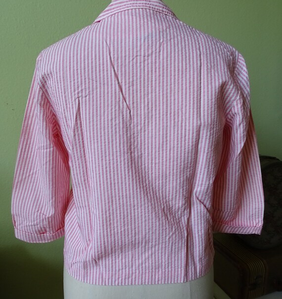 Vintage Seersucker Ladies Suit, 2 pc Pink Striped… - image 7