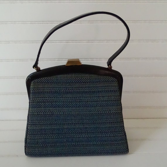 Vintage MM Blue Fabric Handbag,  Mid 50's Morris … - image 1