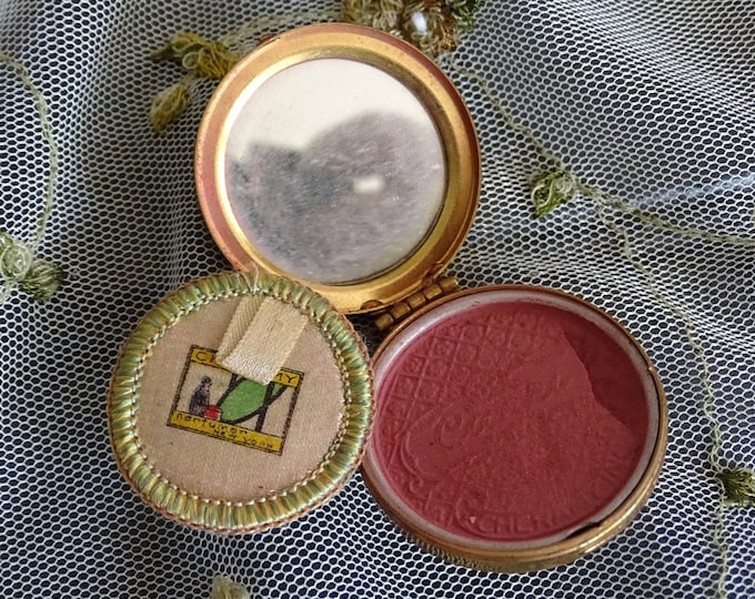 Antique Rough Compact Antique Cheramy Rouge Compact, 1920's Cosmetic Case, Mirror Puff ...
