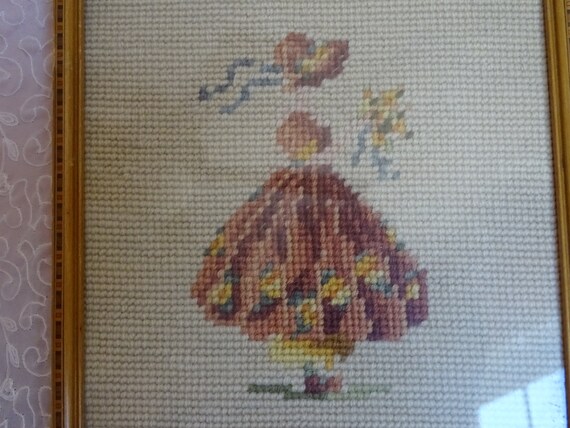 Vintage handmade Floral Needlepoint on Velvet Framed Wall Picture 7\u201d12 x6\u201d
