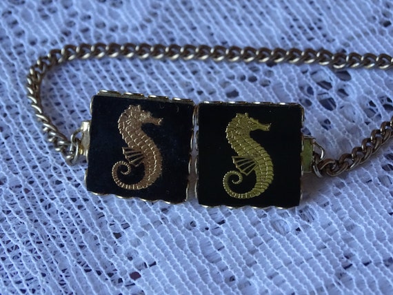 Vintage Seahorse Sweater Clip, Black & Gold Colla… - image 7