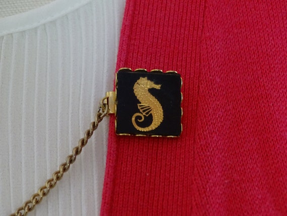 Vintage Seahorse Sweater Clip, Black & Gold Colla… - image 3