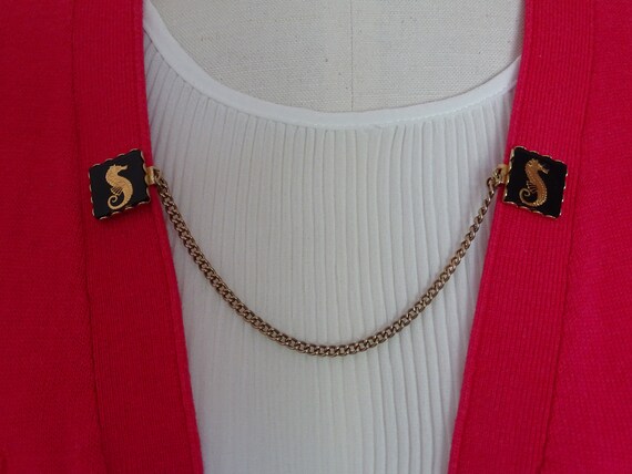 Vintage Seahorse Sweater Clip, Black & Gold Colla… - image 2
