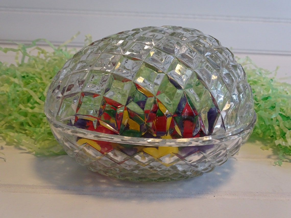 Vintage Cut Glass Egg Crystal Easter Egg Container Lead Etsy