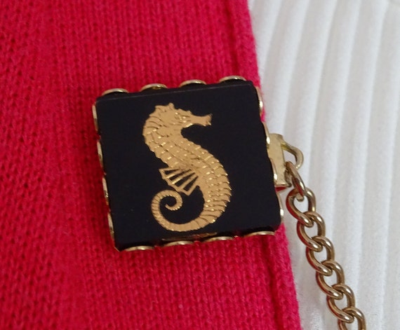 Vintage Seahorse Sweater Clip, Black & Gold Colla… - image 5