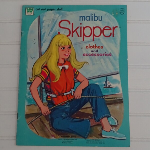 Vintage Skipper Paper Dolls, 1973 UNUSED Paper Dolls Booklet, Malibu Skipper & 17 Outfits + Accessories, Uncut Clothing, Girl's Pretend Play