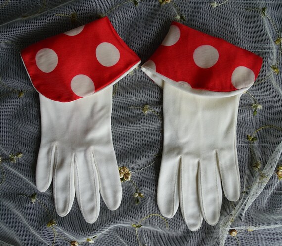 Vintage Red & White Gloves, Ladies Mid Century Fa… - image 7