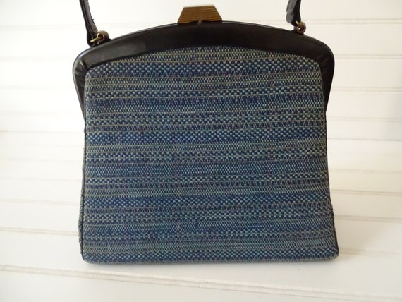 Vintage MM Blue Fabric Handbag,  Mid 50's Morris … - image 2