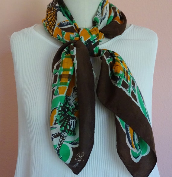 Vintage Silk Glamour Scarf, Mid Century Dancing L… - image 2