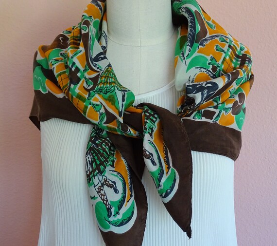 Vintage Silk Glamour Scarf, Mid Century Dancing L… - image 1