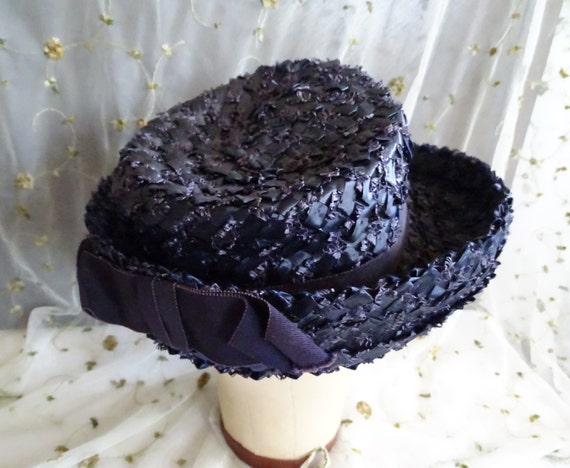 Vintage Ladies Black Straw Hat, 1960's Bern-Allen… - image 2