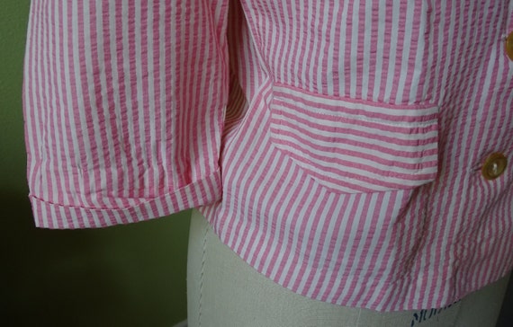 Vintage Seersucker Ladies Suit, 2 pc Pink Striped… - image 6