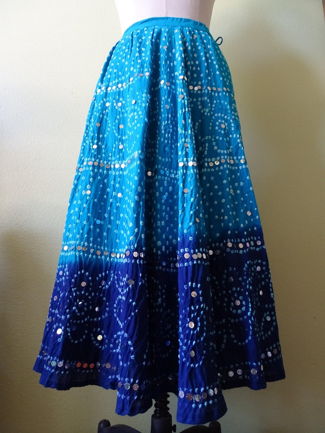 Vintage Turquoise Blue Skirt, Ankle Length Full Skirt, Batik & Hand ...